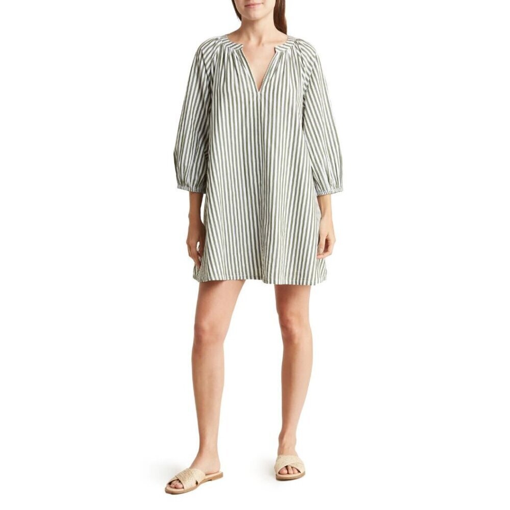Melrose and Market Poplin Minidress Green Cabana Stripe Small